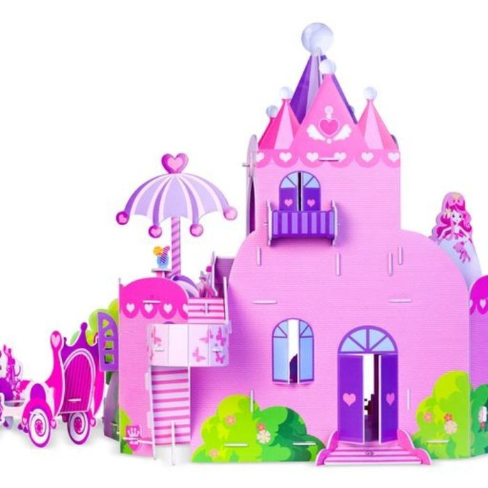 Ever wanted to build your own 109 piece fabulous Princess Castle? Now you can with this 3D model. The instructions are easy and only requires glue for assembly, no scissors or tools needed! You'll be able create the façade of one side which connects seamlessly into another part behind it making up an entire inside space with moving doors & windows. Includes princess, carriage and everything you would expect to find in a princess castle! Suitable for Age 6+. Finished model measures 38 x 36 x 30 cm.