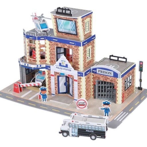 Create your own fabulous Police Station model, complete with Police officers and vehicles. Follow the instructions to pop out the rigid foam board parts and connect the numbered parts to build the 3D model. No glue, no scissors, no tools needed. The model comes together with furniture and everything you would expect to find in a police station, as well as moving doors and windows. Suitable for Age 6+. Comes with 89 pieces.