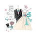  a Wedding Card with Bride and Groom in Wedding Outfits Design