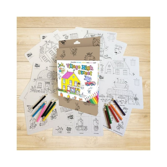 My Little World Village High Street Portable Cut Out, Colour and Play Set