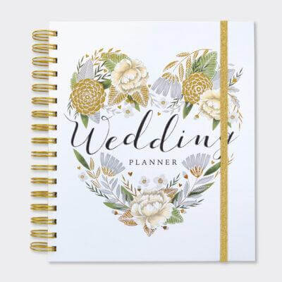 Wedding Planner with White Floral Heart Design Card