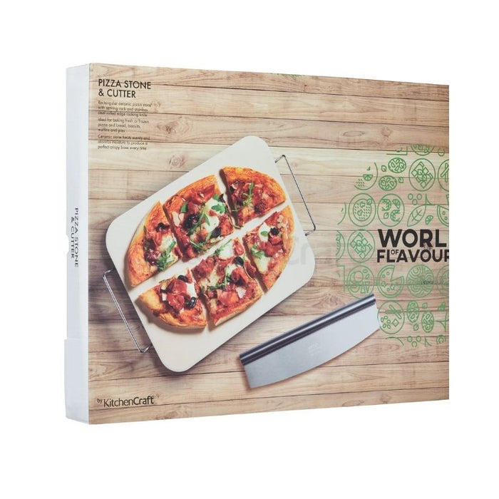 KitchenCraft World of Flavours Italian Large Pizza Stone & Cutter