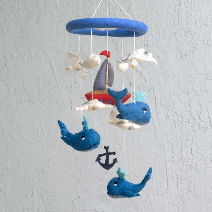 Whale & Sailboat Cot Mobile Felt Baby Nursery Mobile