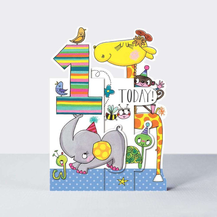  a Happy 1st Birthday Card with Jungle Animals Design