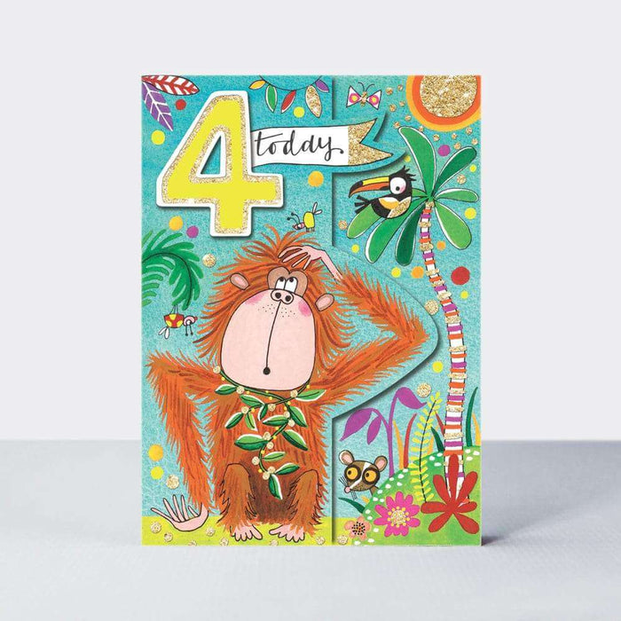 Happy 4th Birthday Card with Orangutan Design