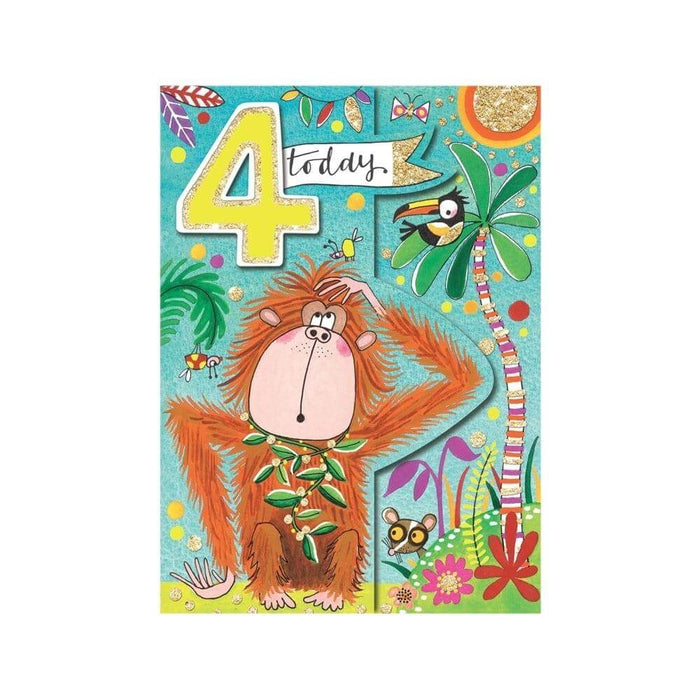  a Happy 4th Birthday Card with Orang utan Design
