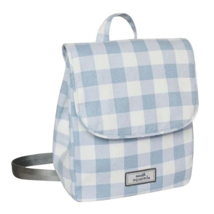 Chic and stylish, this Blue & White Gingham backpack is a must have for Spring.  With adjustable backpack straps, top grab handle and zipped security pockets inside and out, it comes in four lovely, Spring colours. It measures 32 cm L x 26 cm W x 6 cm Depth when Empty or approx 12 cm Depth when Full. Materials - Outer 100% Cotton, polyester satin lining.