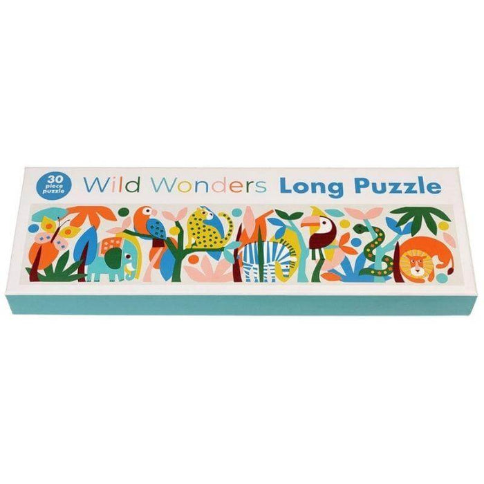 image of a vibrant jungle puzzle box with colourful jungle animals and plants on the front.
