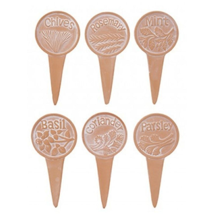 Terracotta Herb Markers Set of 6 - Embossed with the name of each herb