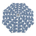 top down image of an open denim blue umbrella