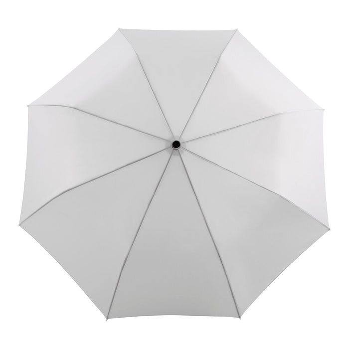 top down image of an open grey umbrella