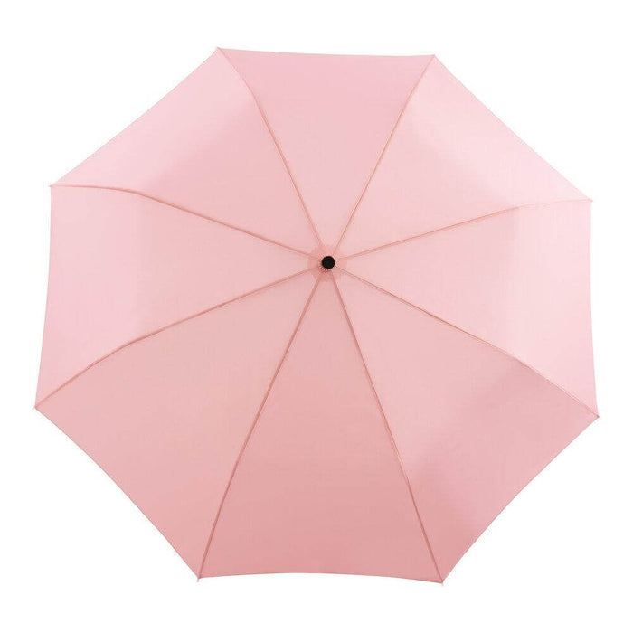 top down image of an open pink coloured umbrella