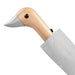 image of an umbreall whose handle is shaped like a friendly duck head, the umbrella is grey