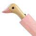 image of an umbreall whose handle is shaped like a friendly duck head, the umbrella is pink