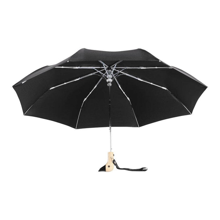 top down image of an open black umbrella