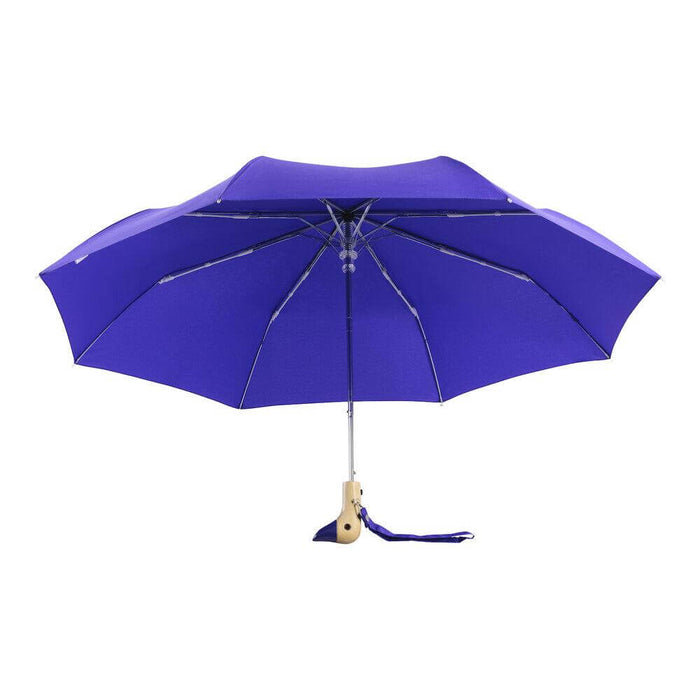 top down image of an open blue umbrella